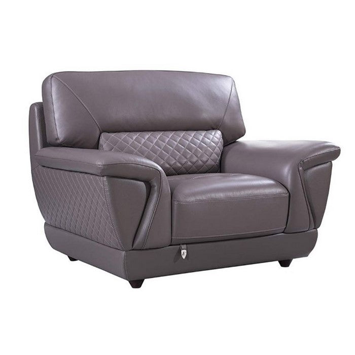 Leather Upholstered Wooden Sofa Chair with Attached Lumbar Cushion, Brown