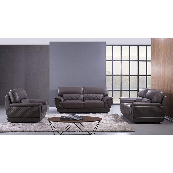 Leather Upholstered Wooden Loveseat with Attached Lumbar Cushion, Brown
