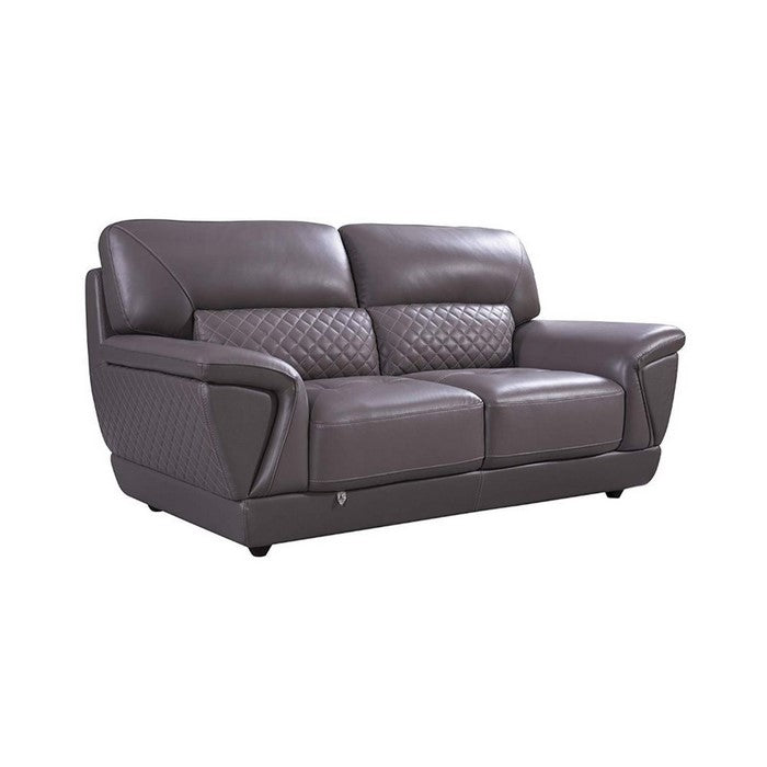Leather Upholstered Wooden Loveseat with Attached Lumbar Cushion, Brown