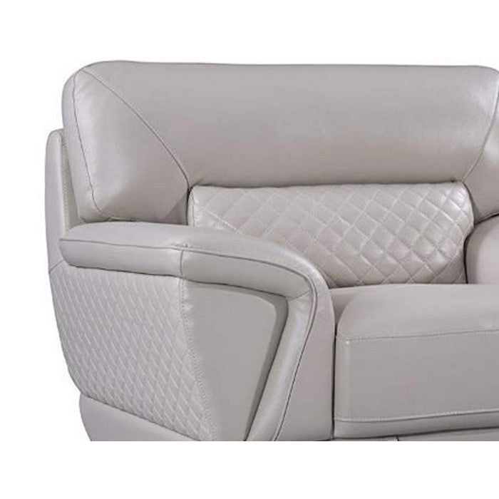 Leather Upholstered Wooden Sofa Chair with Attached Lumbar Cushion, Grey