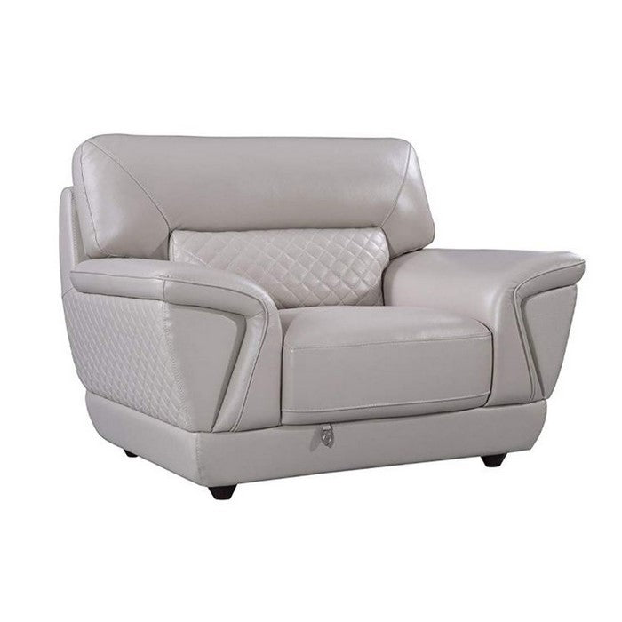 Leather Upholstered Wooden Sofa Chair with Attached Lumbar Cushion, Grey