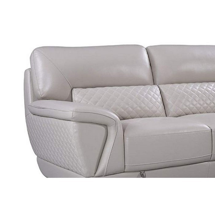 Leather Upholstered Wooden Loveseat with Attached Lumbar Cushion, Gray