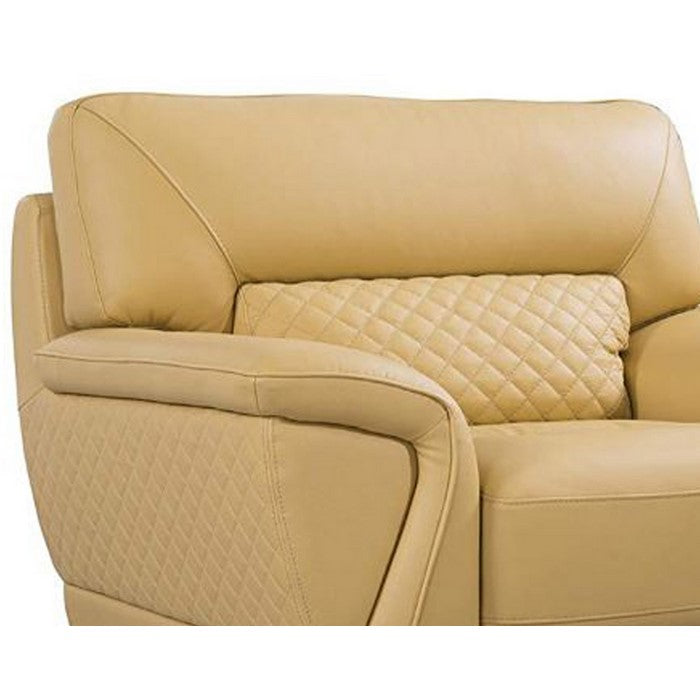 Leather Upholstered Wooden Sofa Chair with Attached Lumbar Cushion, Yellow