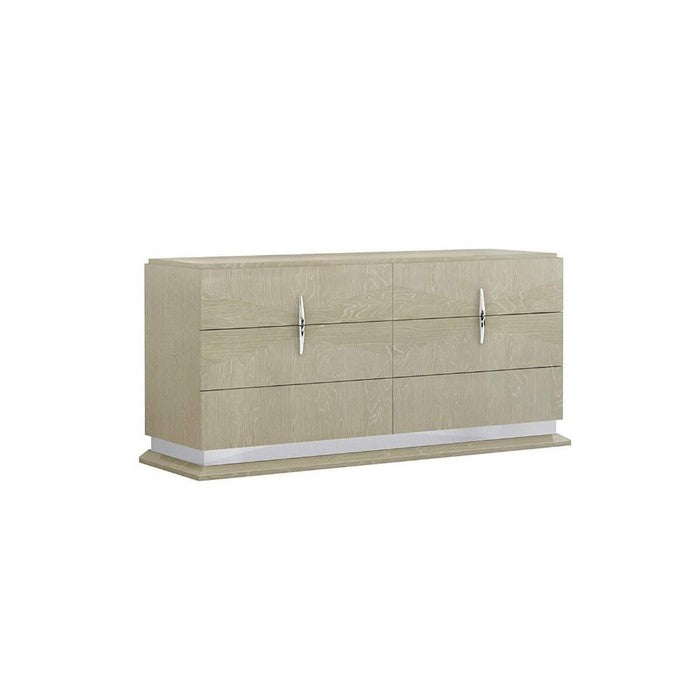 Spacious Wooden Dresser with Six Drawers Storage, Beige