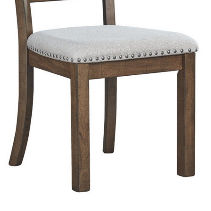 Wooden Dining Side Chair with Polyester Seat and X Back Support, Set of Two, Brown and Beige