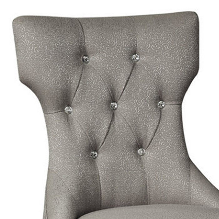 Polyester Upholstered Wooden Dining Side Chair with Cabriole Legs, Set of Two, Silver