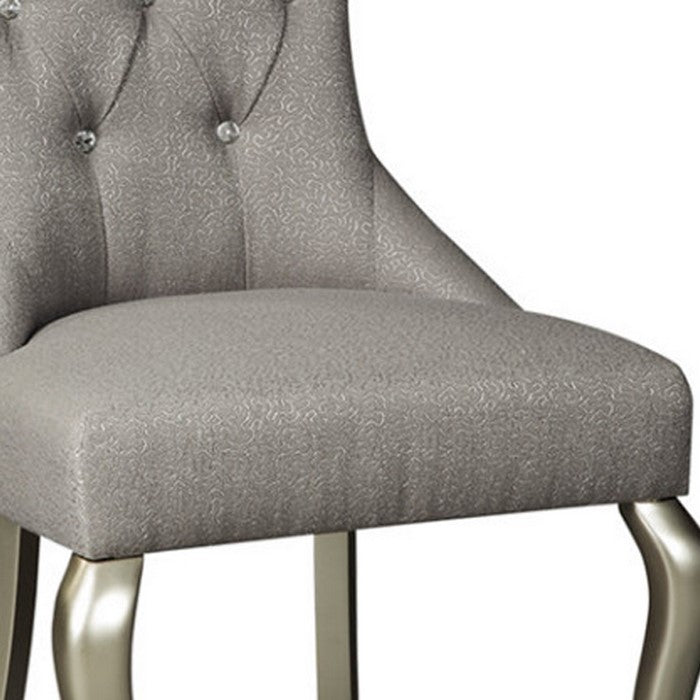 Polyester Upholstered Wooden Dining Side Chair with Cabriole Legs, Set of Two, Silver