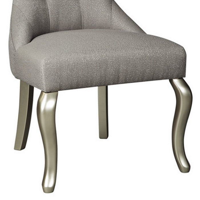 Polyester Upholstered Wooden Dining Side Chair with Cabriole Legs, Set of Two, Silver