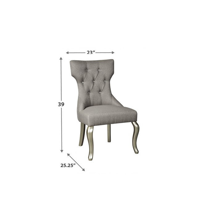 Polyester Upholstered Wooden Dining Side Chair with Cabriole Legs, Set of Two, Silver