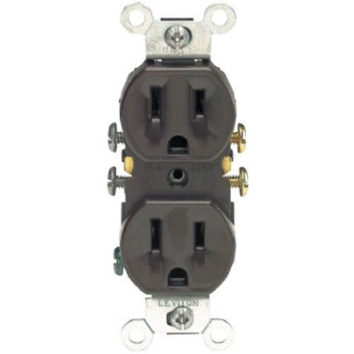Leviton 5320 15 Amp, 125 Volt, Duplex Receptacle, Residential Grade, Grounding, All Screws Backed Out, Brown