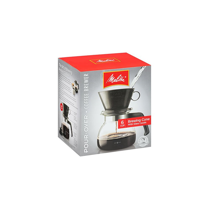 Melitta Coffee Maker, 6 Cup Pour-Over Brewer with Glass Carafe, 1-Count