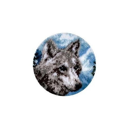 Caron Wonderart Latch Hook Kit 18 Inch Round - Snow Wolf