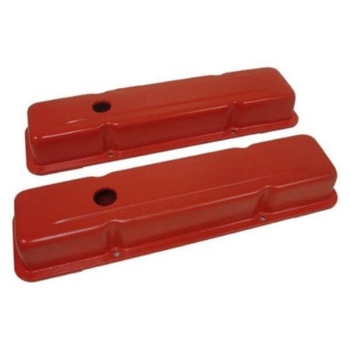 1958-86 Chevy Small Block 283-305-327-350-400 Short Steel Valve Covers - Orange