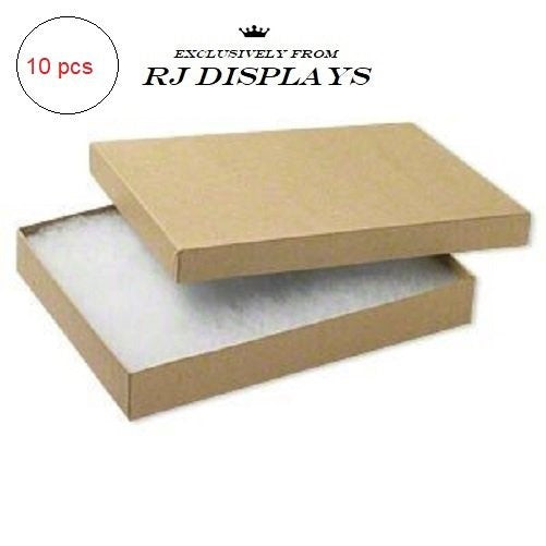 10 Pack Cotton Filled Kraft Color Jewelry Gift and Retail Boxes 5.25 X 3.75 X 1 Inch Size