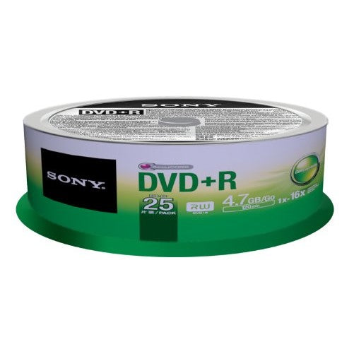 Sony 25DPR47SP 16x DVDR 4.7GB Recordable DVD Media - 25 Pack Spindle