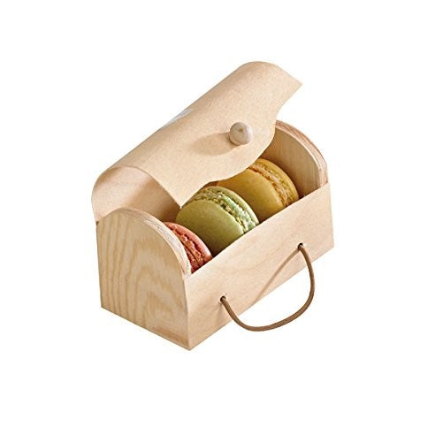 PacknWood Rectangular Wooden Maccroons Box with Latch, Holds 3 Maccroons (Case of 100)