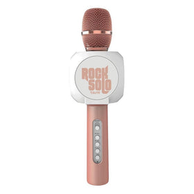 Rock Solo Bluetooth Karaoke Microphone and Speaker With Retractable Smartphone Holder - Compatible With Most Karaoke Apps - Rechargeable and Wireless (Rose Gold)