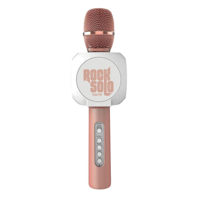 Rock Solo Bluetooth Karaoke Microphone and Speaker With Retractable Smartphone Holder - Compatible With Most Karaoke Apps - Rechargeable and Wireless (Rose Gold)