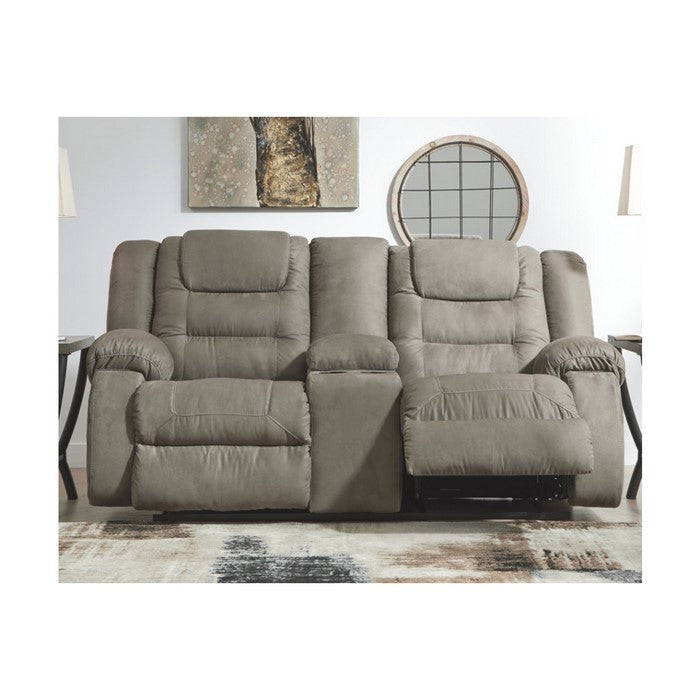 Polyester Upholstered Metal Reclining Loveseat with Lift Top Console Storage, Gray
