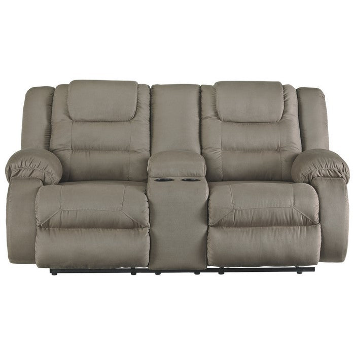 Polyester Upholstered Metal Reclining Loveseat with Lift Top Console Storage, Gray