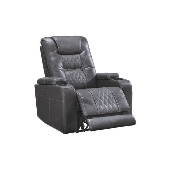Leatherette Upholstered Metal Power Recliner with LED Lights and Adjustable Headrest, Black