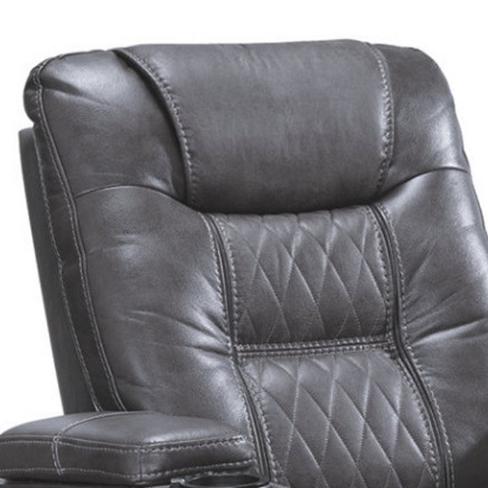 Leatherette Upholstered Metal Power Recliner with LED Lights and Adjustable Headrest, Black