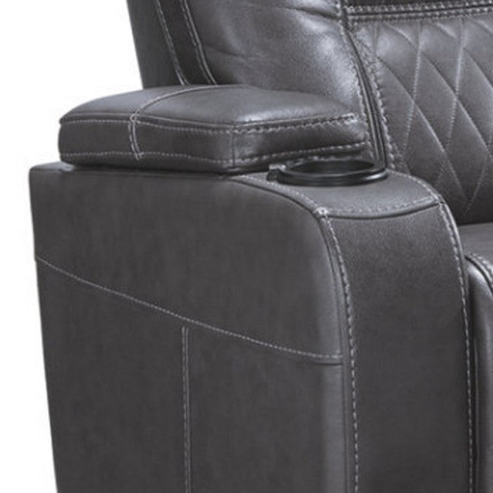 Leatherette Upholstered Metal Power Recliner with LED Lights and Adjustable Headrest, Black
