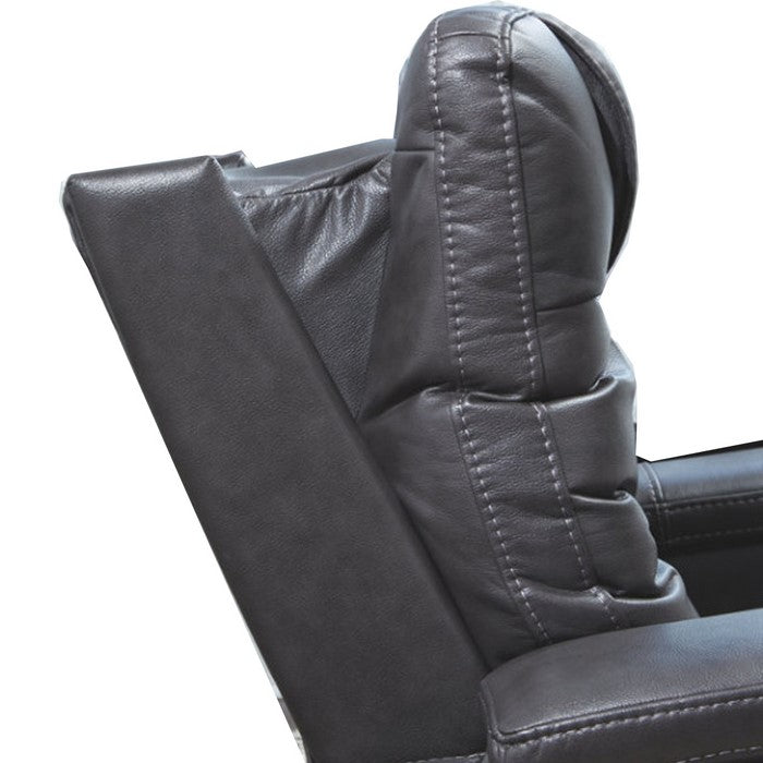 Leatherette Upholstered Metal Power Recliner with LED Lights and Adjustable Headrest, Black
