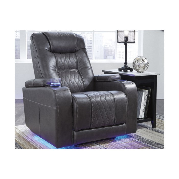 Leatherette Upholstered Metal Power Recliner with LED Lights and Adjustable Headrest, Black