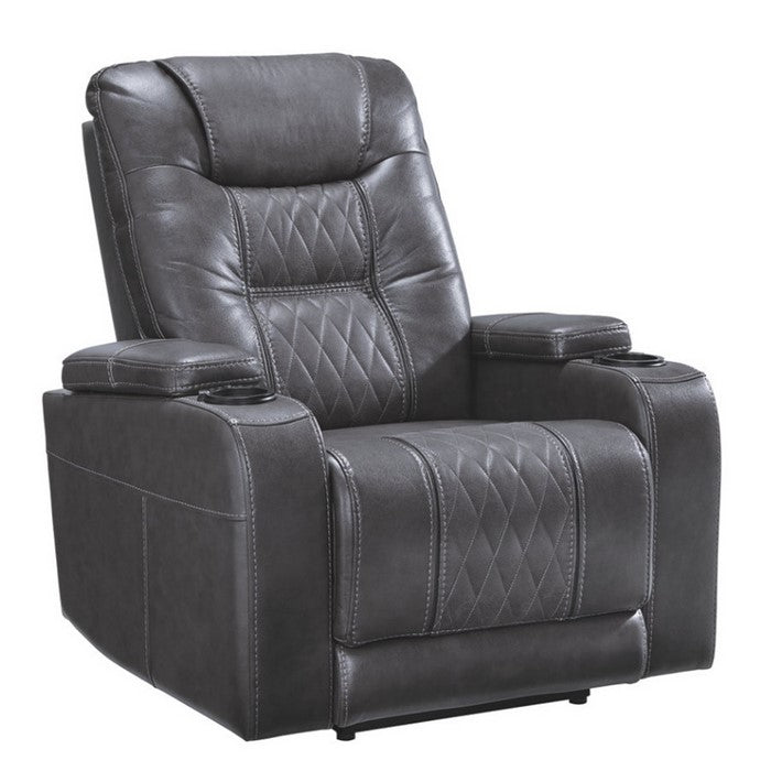 Leatherette Upholstered Metal Power Recliner with LED Lights and Adjustable Headrest, Black