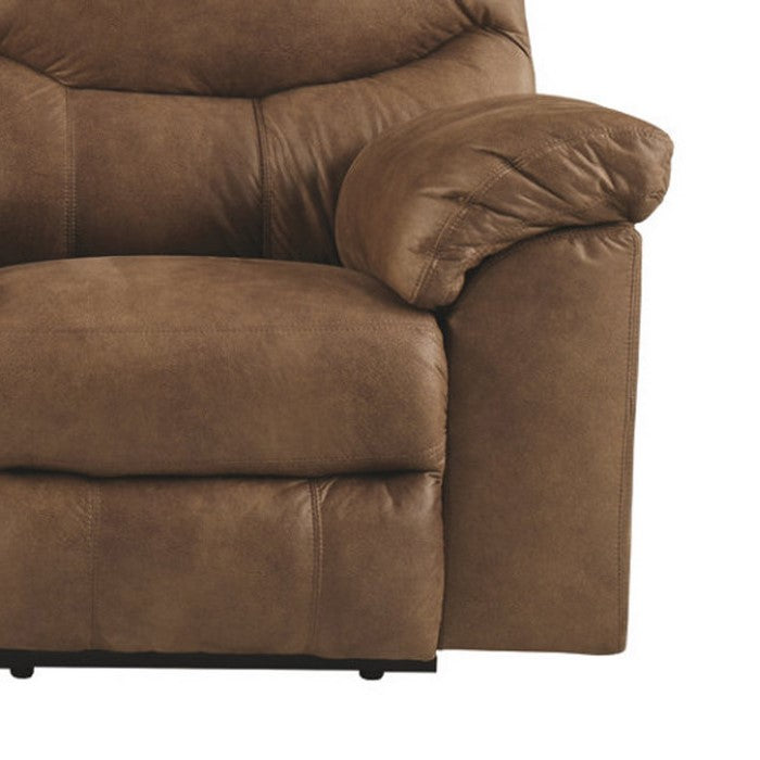 Polyester Upholstered Metal Double Reclining Loveseat with Console and Cup Holders, Brown
