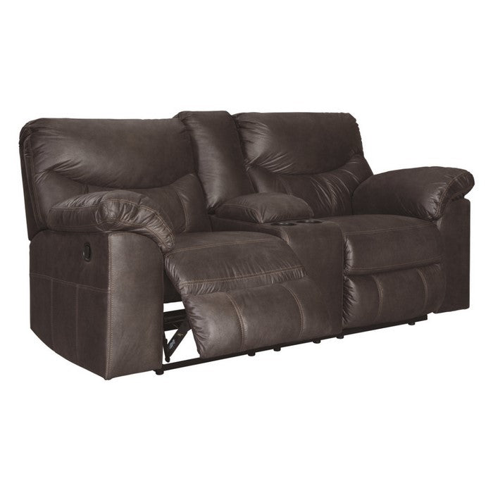 Polyester Upholstered Metal Double Reclining Loveseat with Console and Cup Holders, Black