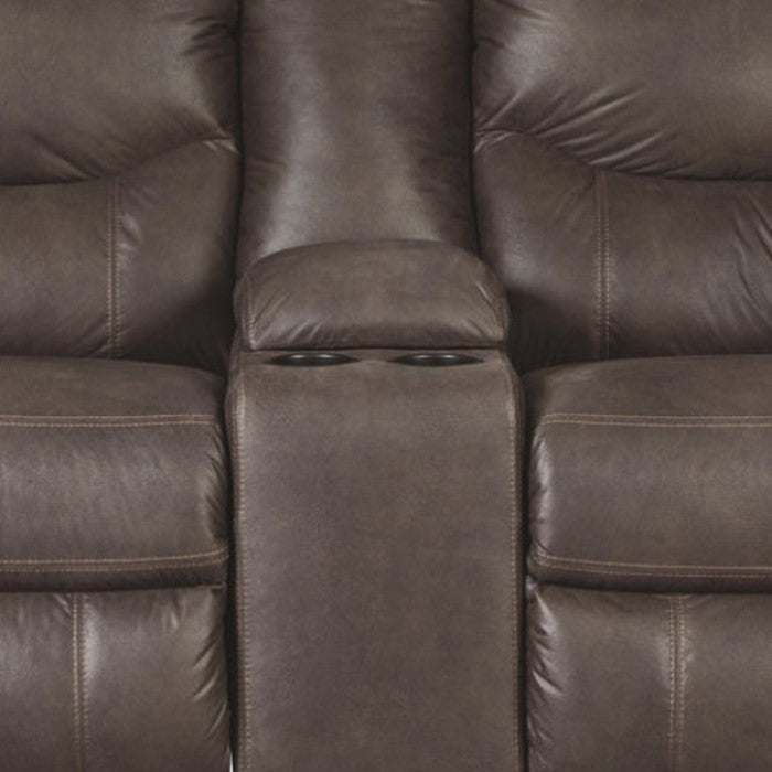 Polyester Upholstered Metal Double Reclining Loveseat with Console and Cup Holders, Black