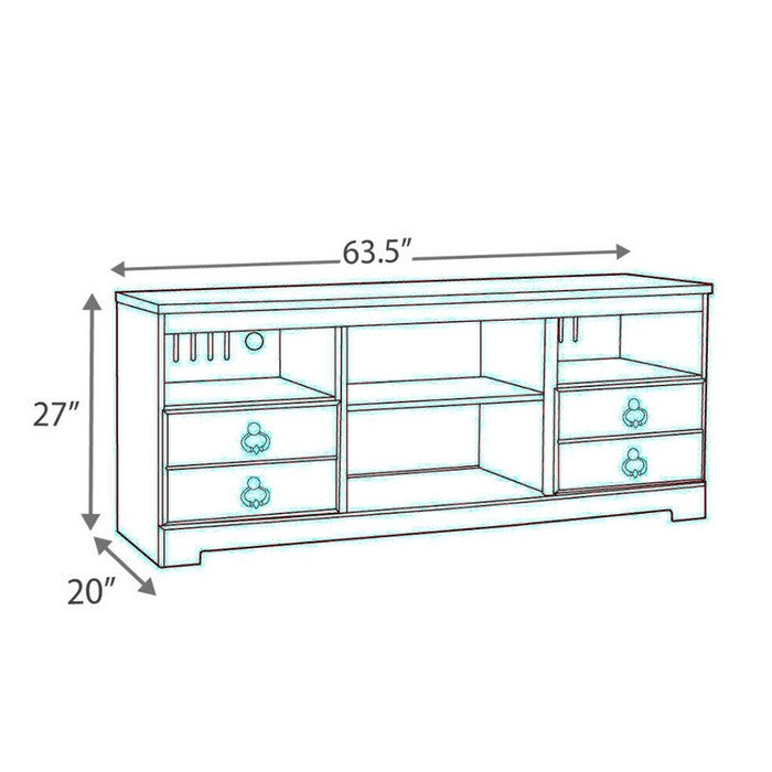 2 Drawers Wooden TV Stand with 4 Open Compartments, White and Brown