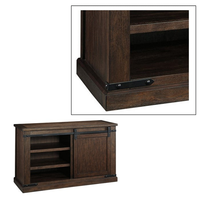 Spacious Wooden TV Stand with Sliding Barn Door Storage, Medium, Rustic Brown