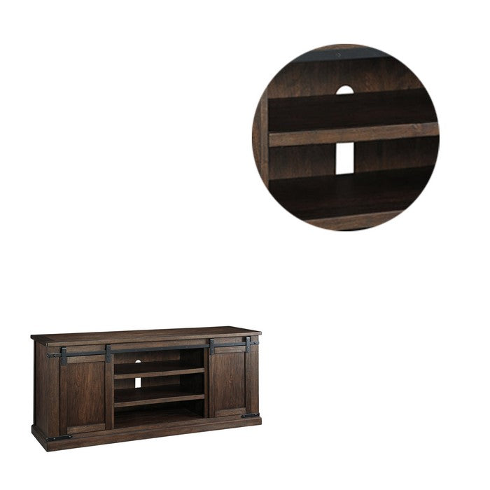 Spacious Wooden TV Stand with Two Sliding Barn Door Storage, Extra Large, Rustic Brown
