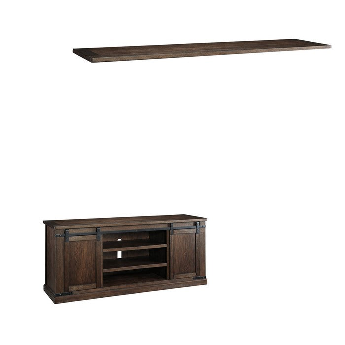 Spacious Wooden TV Stand with Two Sliding Barn Door Storage, Extra Large, Rustic Brown