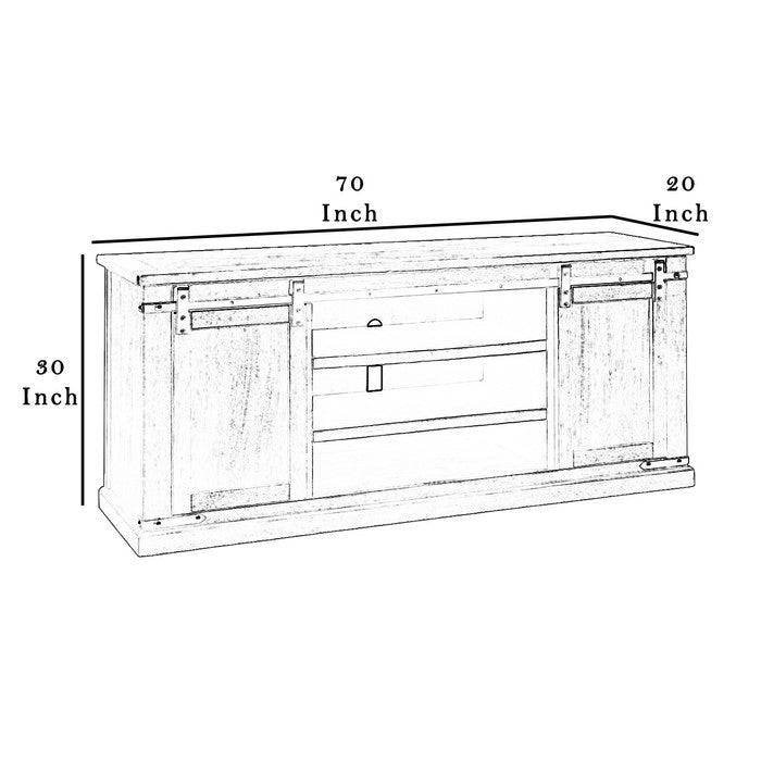 Spacious Wooden TV Stand with Two Sliding Barn Door Storage, Extra Large, Rustic Brown