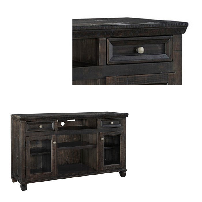 Wooden TV Stand with 2 Glass Cabinets and 2 Drawers, Large, Brown