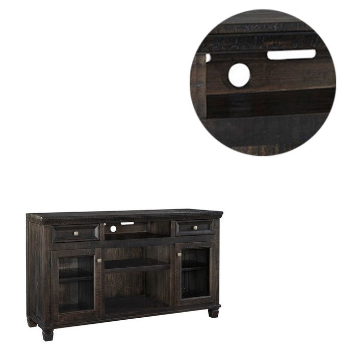 Wooden TV Stand with 2 Glass Cabinets and 2 Drawers, Large, Brown