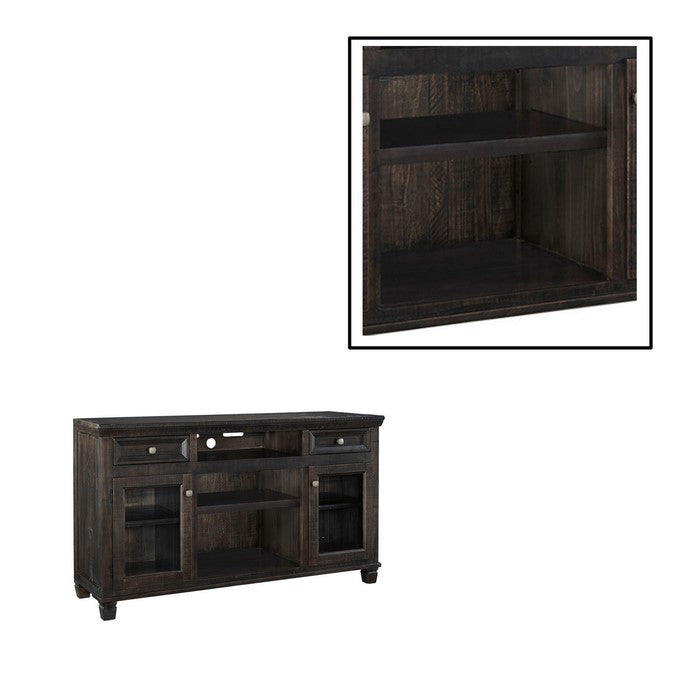 Wooden TV Stand with 2 Glass Cabinets and 2 Drawers, Large, Brown
