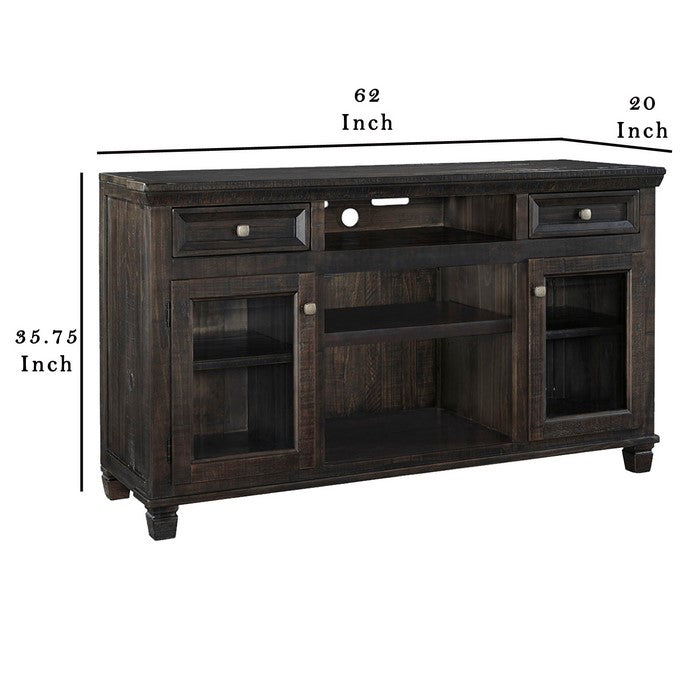 Wooden TV Stand with 2 Glass Cabinets and 2 Drawers, Large, Brown