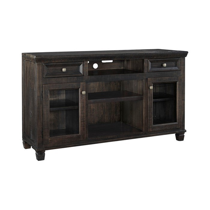 Wooden TV Stand with 2 Glass Cabinets and 2 Drawers, Large, Brown