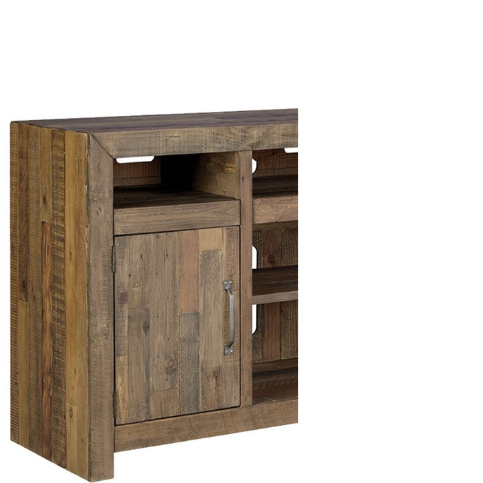 Wooden TV Stand with 5 Open Compartments and 2 Doors, Brown