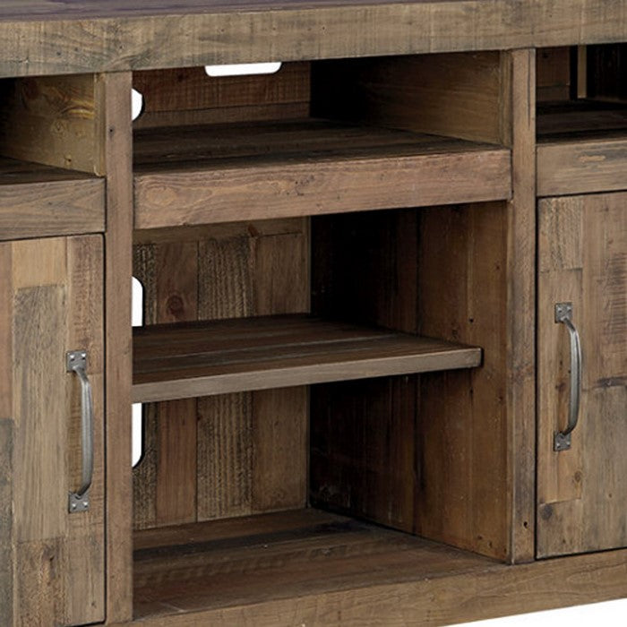 Wooden TV Stand with 5 Open Compartments and 2 Doors, Brown