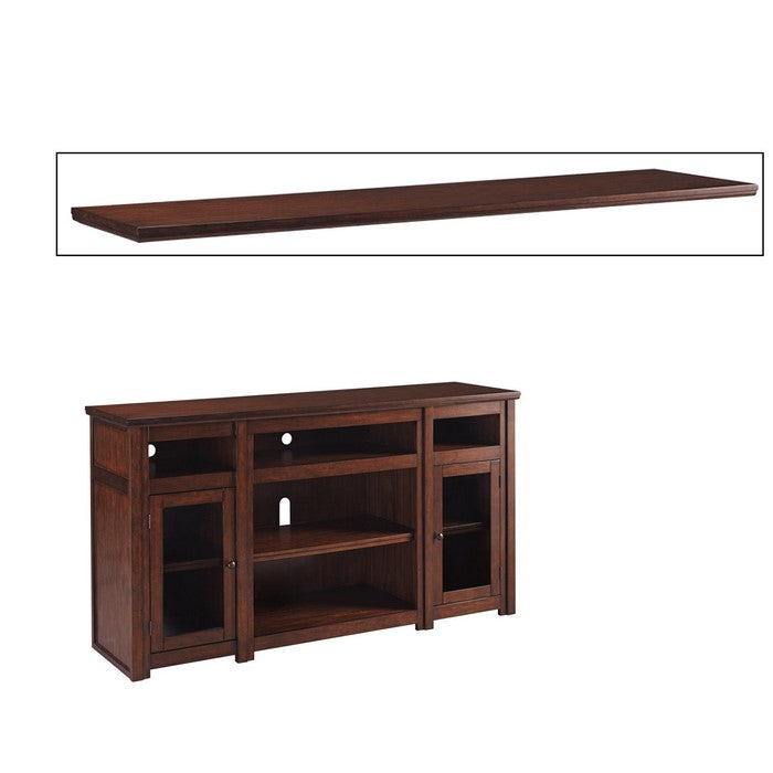 Wooden Frame TV Stand with 5 Open Compartments and 2 Doors, Cherry Brown