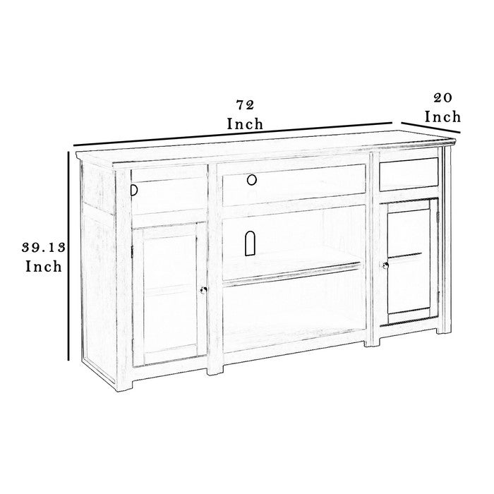 Wooden Frame TV Stand with 5 Open Compartments and 2 Doors, Cherry Brown