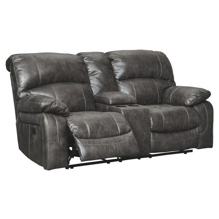 Polyester Upholstered Metal Power Reclining Loveseat with Console, Gray