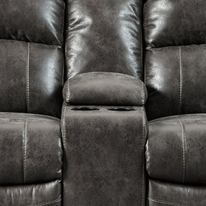 Polyester Upholstered Metal Power Reclining Loveseat with Console, Gray