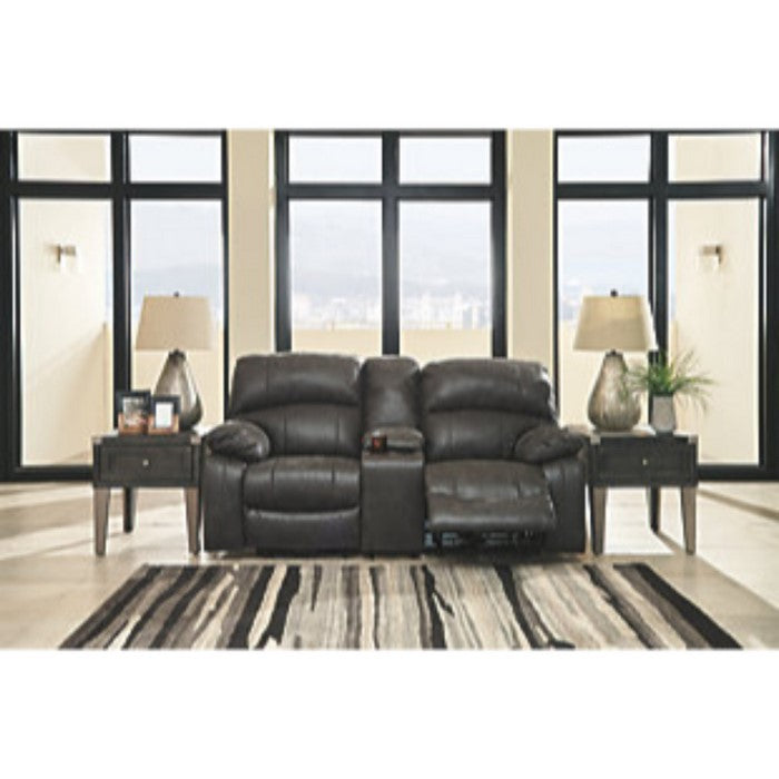 Polyester Upholstered Metal Power Reclining Loveseat with Console, Gray